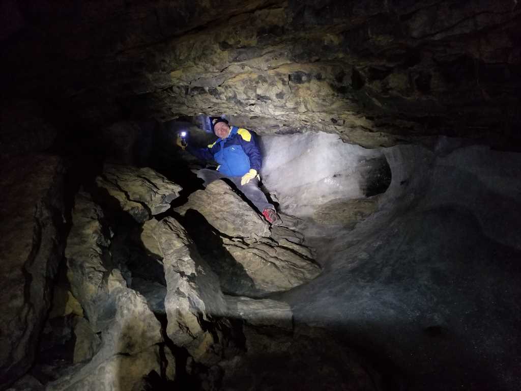 Madman Pierre aka Peter Horwood, spelunking in the ice caves